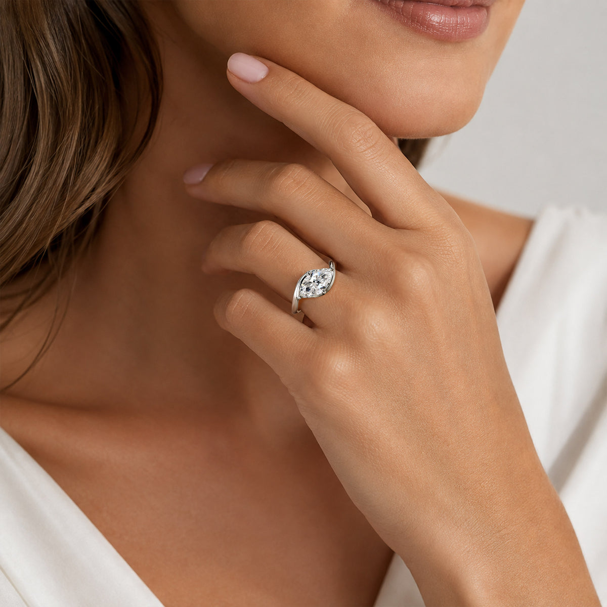 Modern Design Marquise Cut Lab Grown Diamond Bypass Shank Engagement Ring #MCERL0160