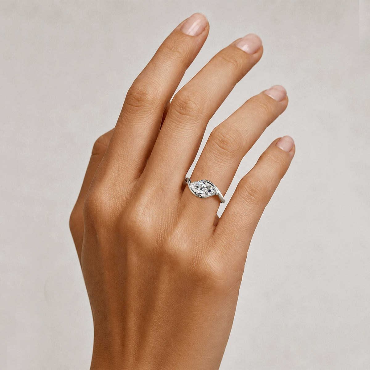 Modern Design Marquise Cut Lab Grown Diamond Bypass Shank Engagement Ring #MCERL0160
