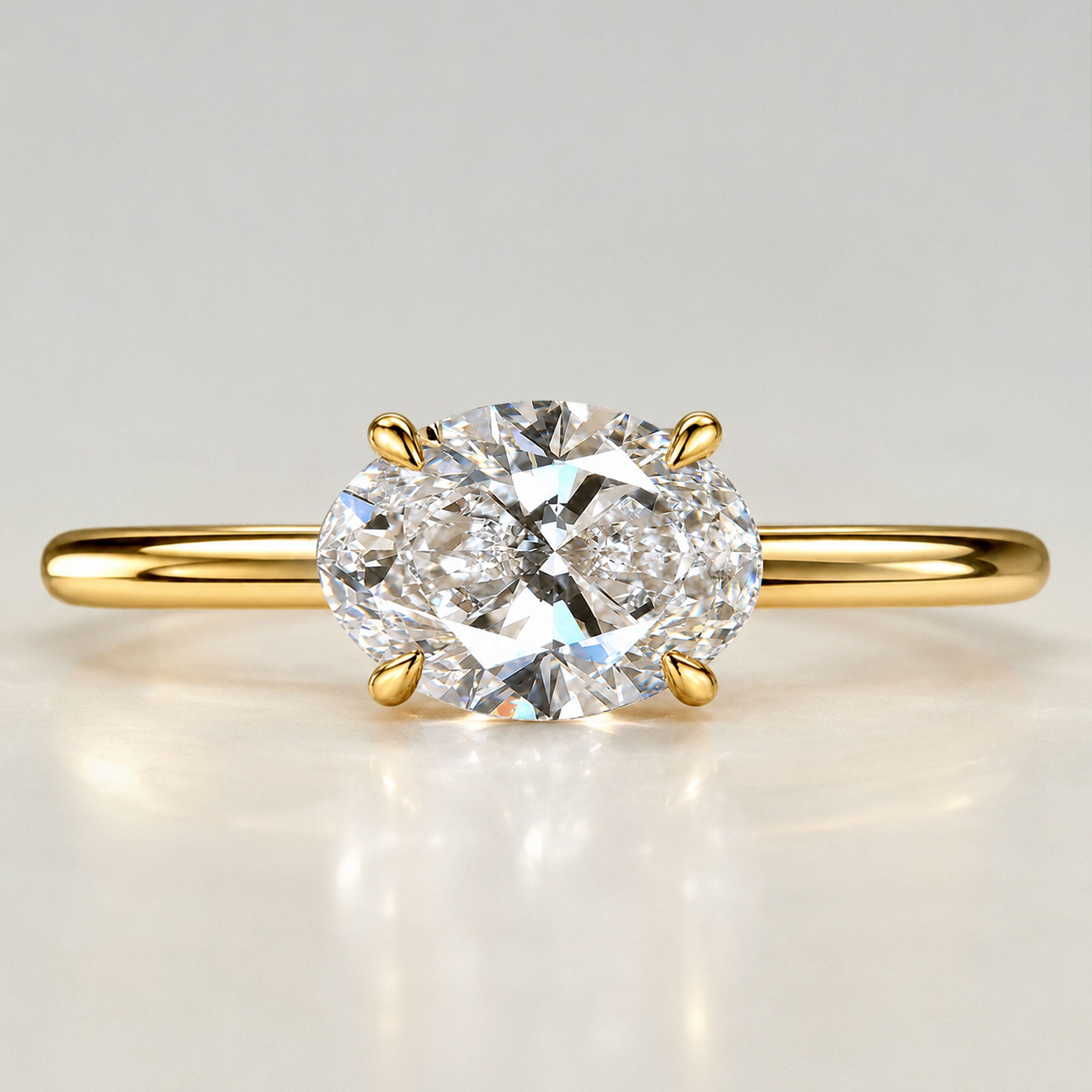 Modern Solitaire Oval Cut Lab Grown Diamond Tapered Shank Engagement Ring #MCERL0164