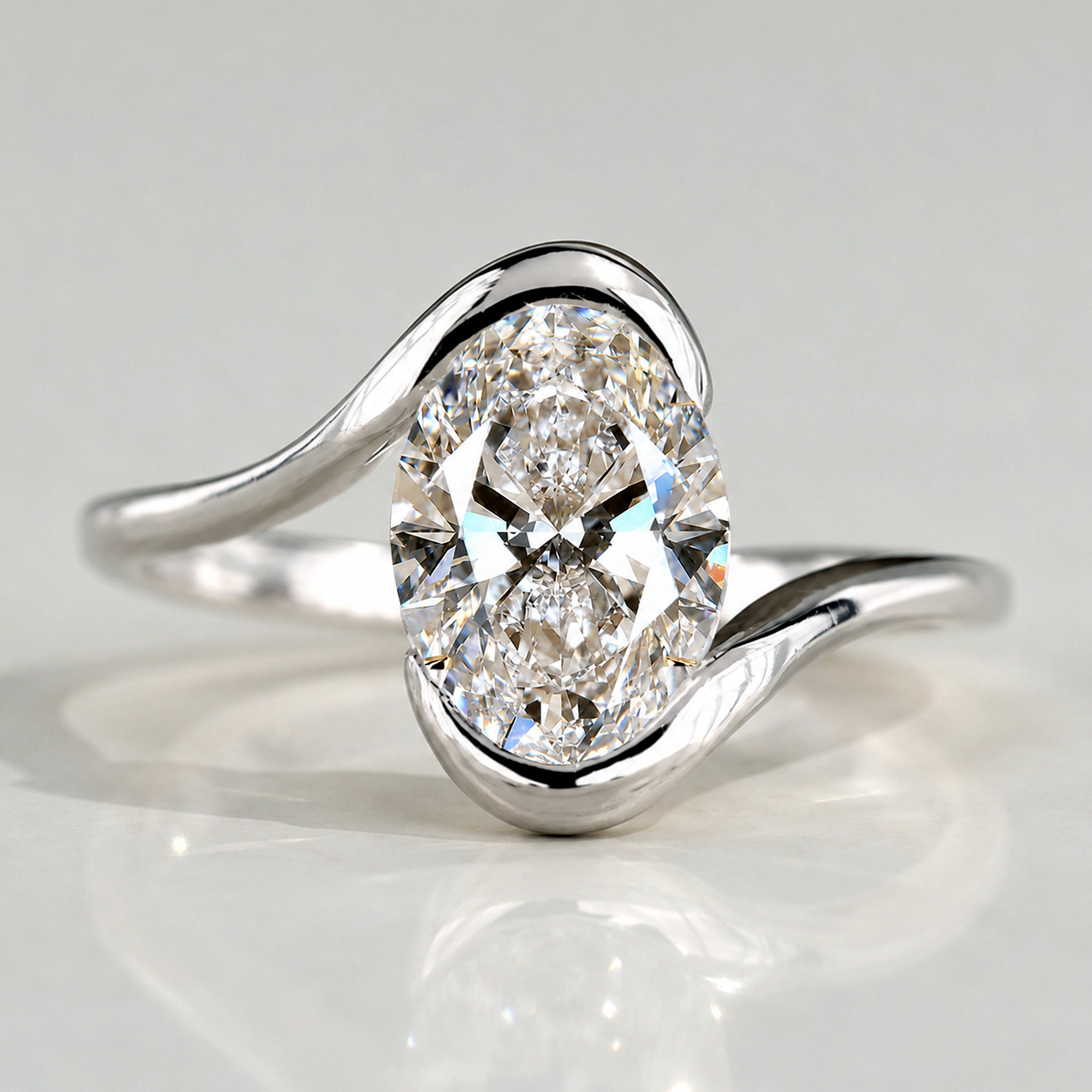 Solitaire Modern Design Lab Grown Diamond Center Stone Bypass Shank Engagement Ring #MCERL0166