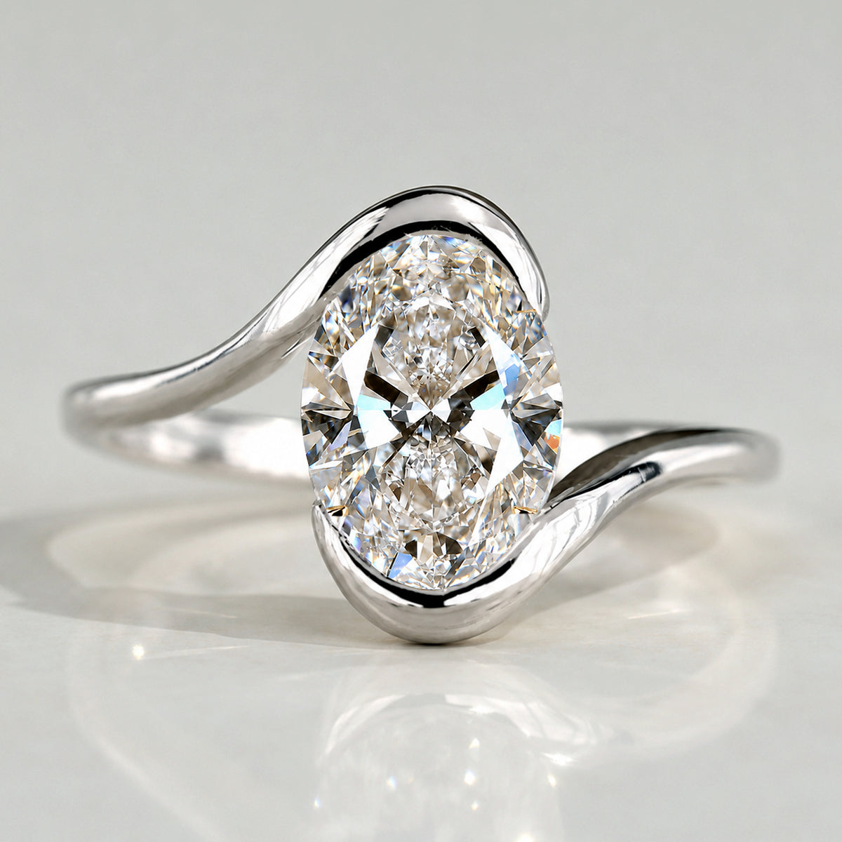 Solitaire Modern Design Lab Grown Diamond Center Stone Bypass Shank Engagement Ring #MCERL0166