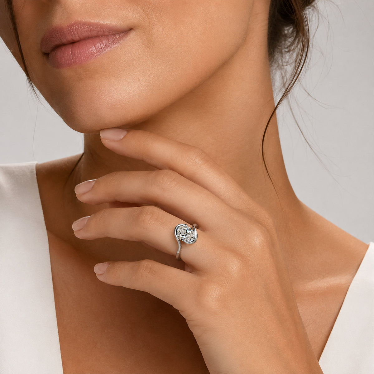 Solitaire Modern Design Lab Grown Diamond Center Stone Bypass Shank Engagement Ring #MCERL0166