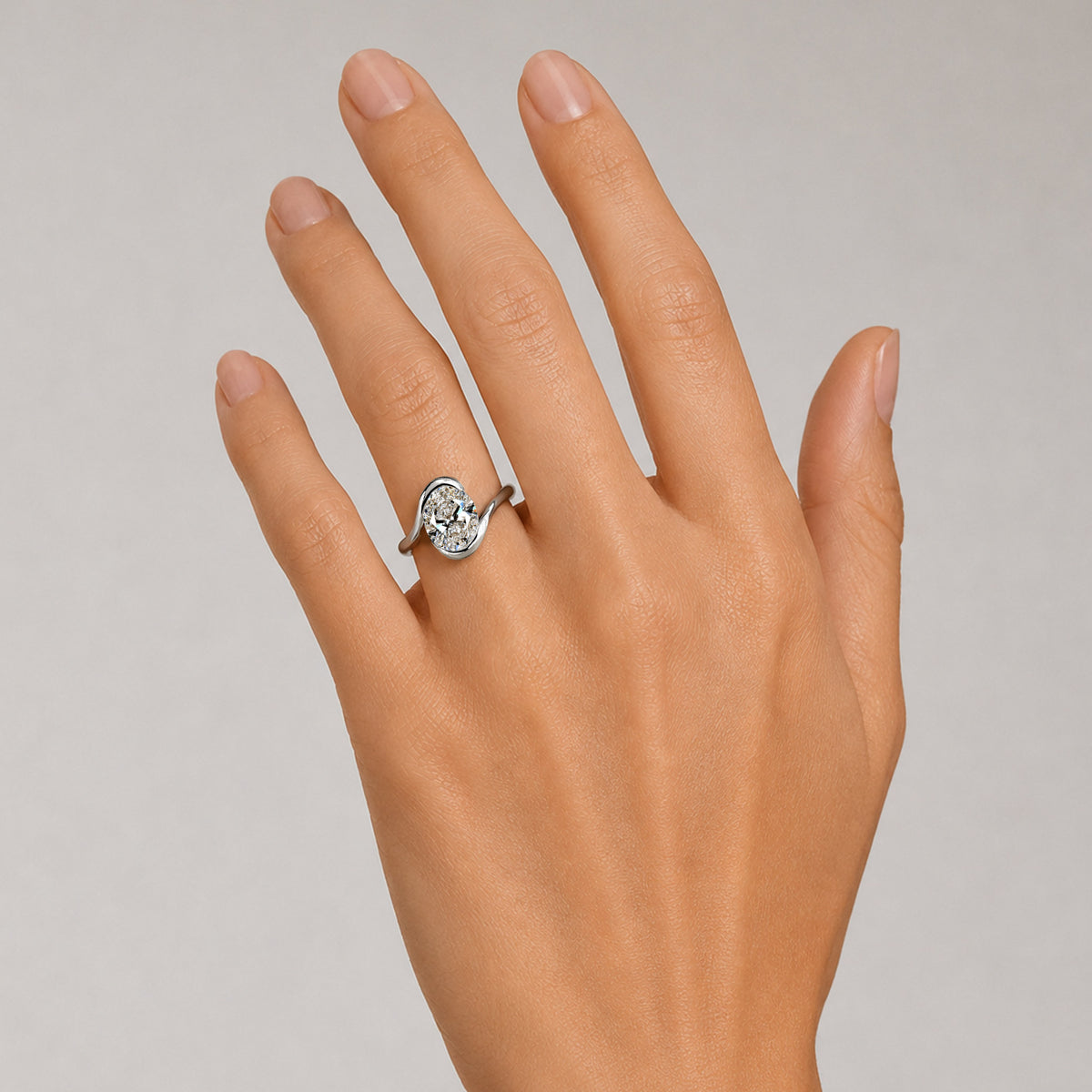Solitaire Modern Design Lab Grown Diamond Center Stone Bypass Shank Engagement Ring #MCERL0166