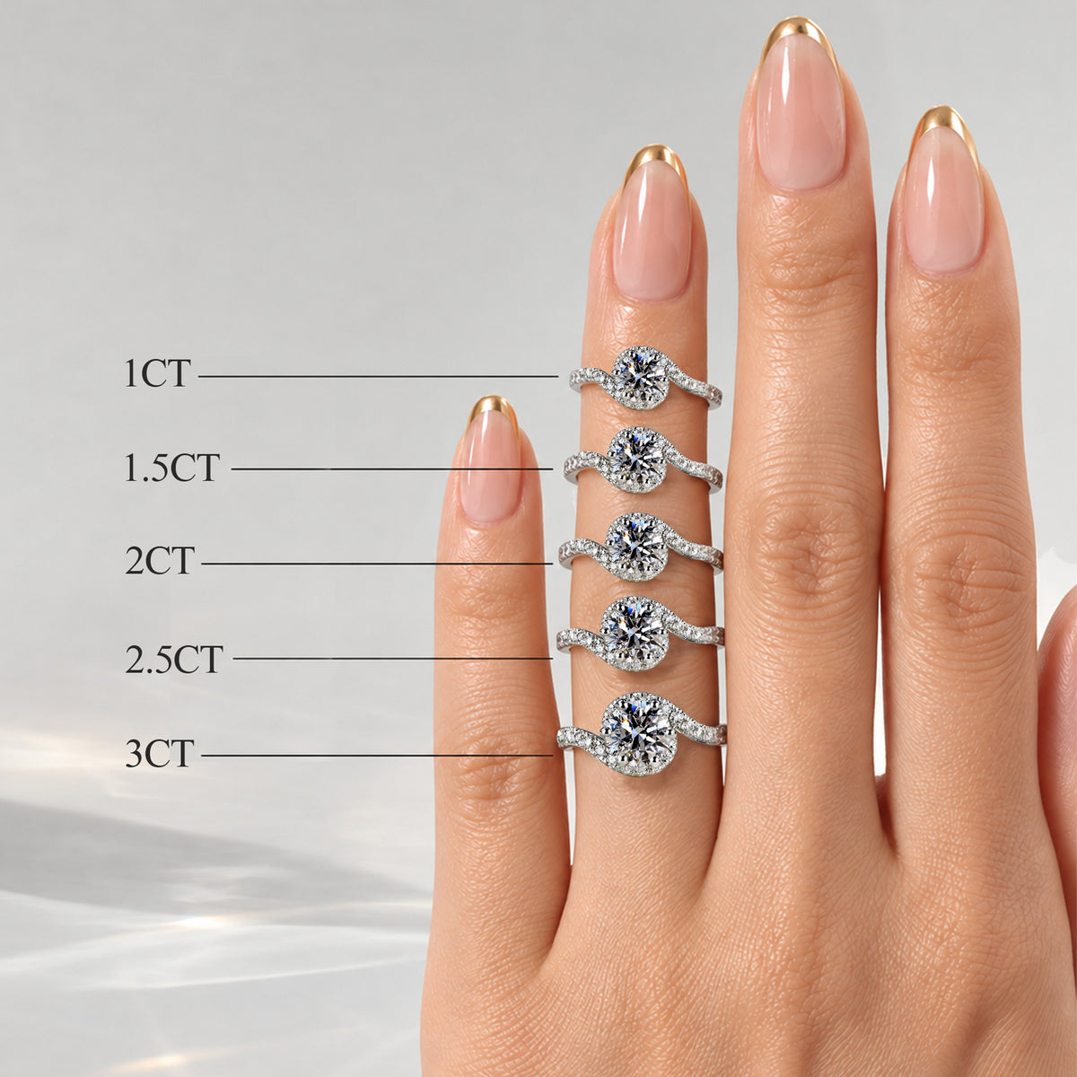 Halo Modern Design Round Cut Lab Grown Diamond Bypass Shank Engagement Ring With Round Cut Accent Stones #MCERL0172
