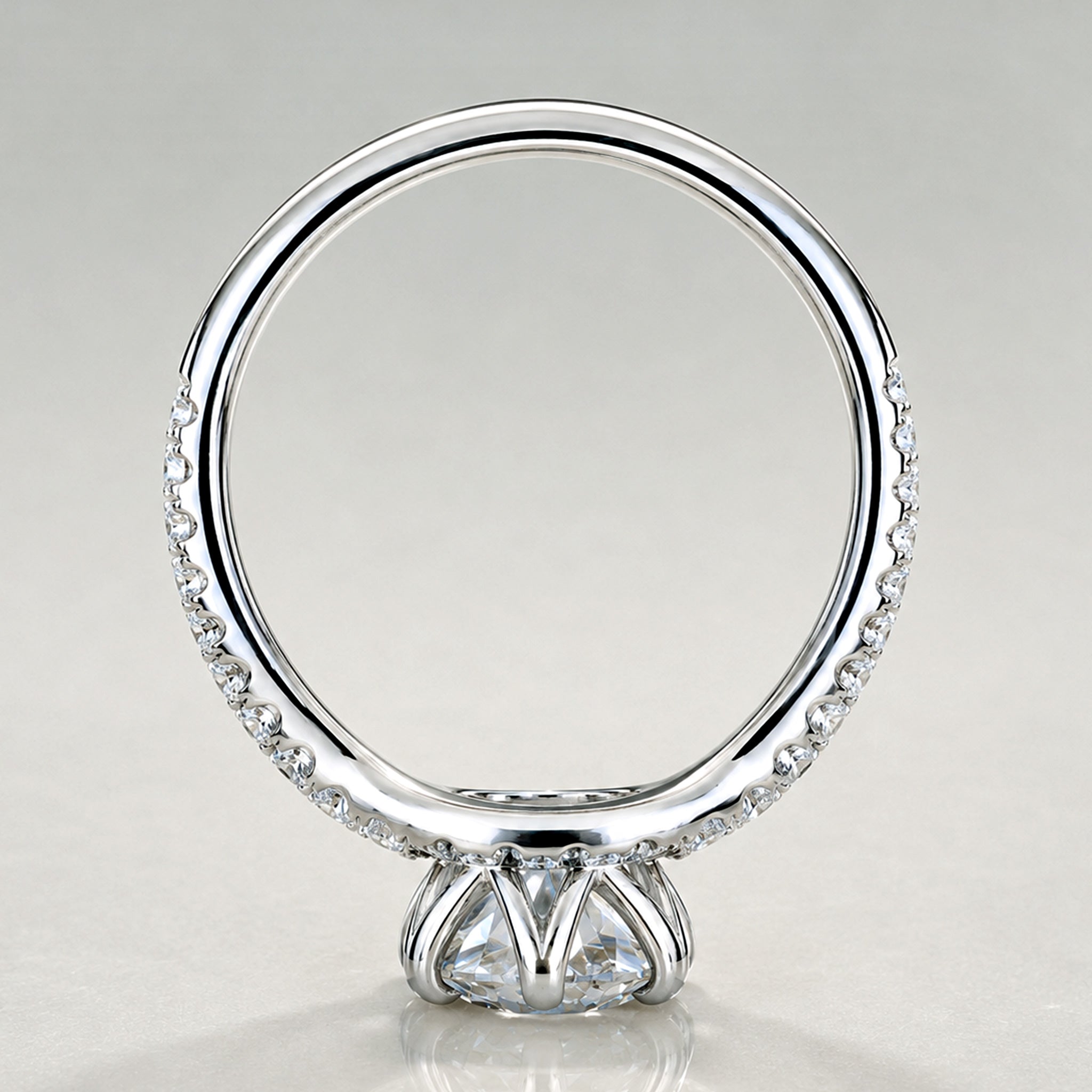 Halo Modern Design Round Cut Lab Grown Diamond Bypass Shank Engagement Ring With Round Cut Accent Stones #MCERL0172
