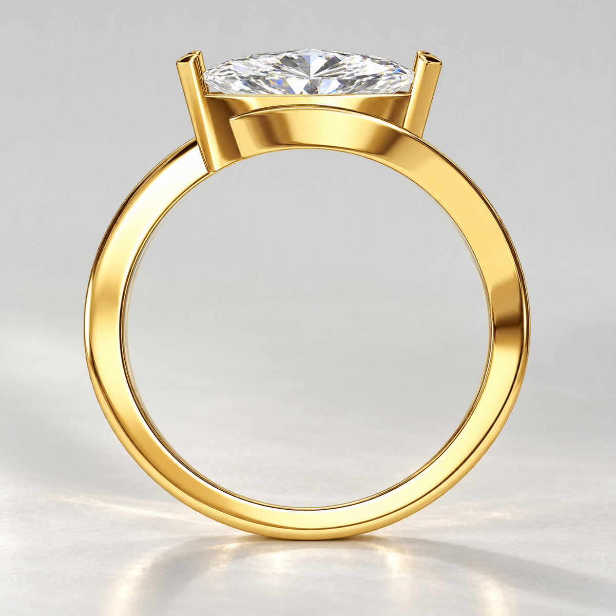 Solitaire Modern Design Marquise Cut Lab Grown Diamond Bypass Shank Engagement Ring With Round Cut Accent Stones #MCERL0173