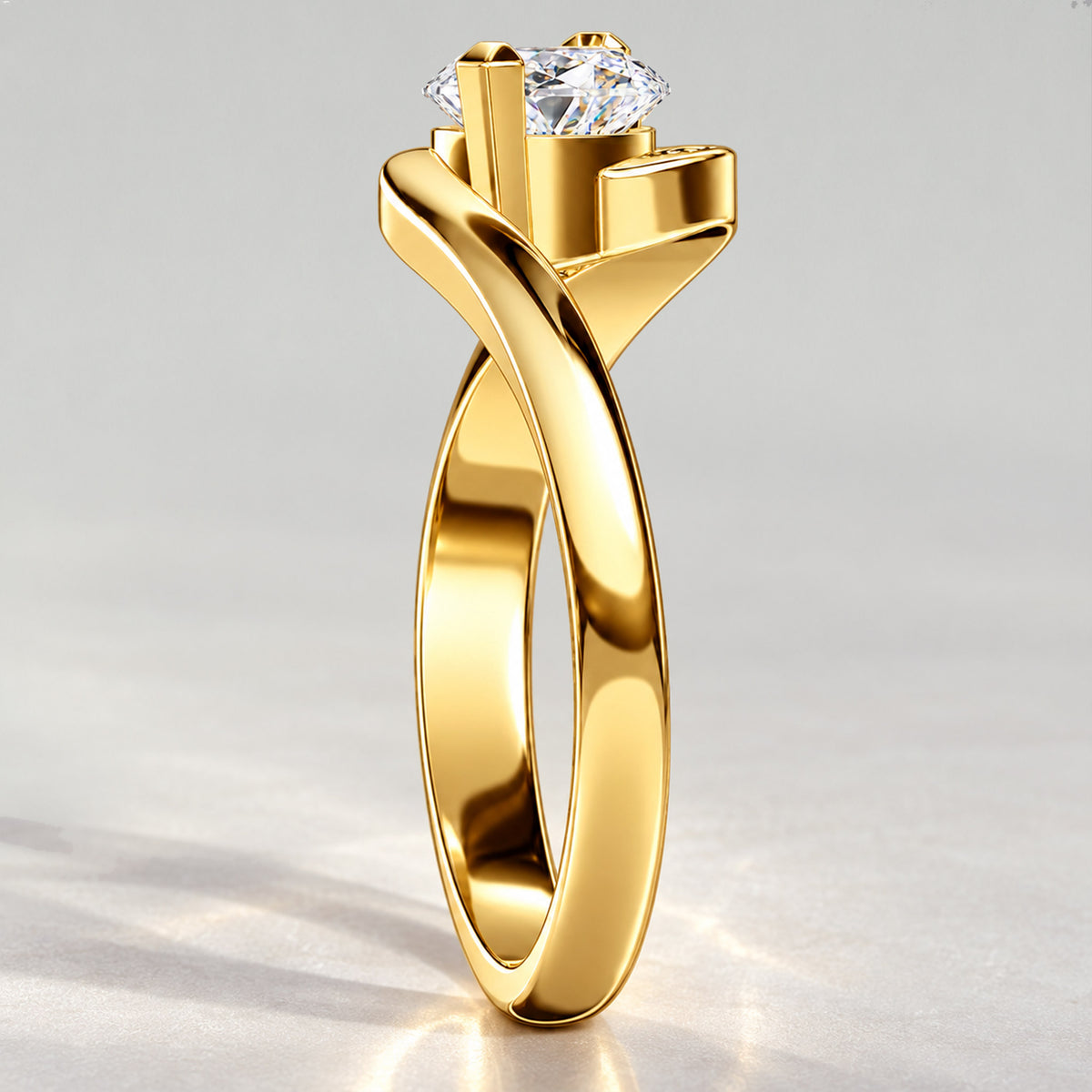 Solitaire Modern Design Marquise Cut Lab Grown Diamond Bypass Shank Engagement Ring With Round Cut Accent Stones #MCERL0173