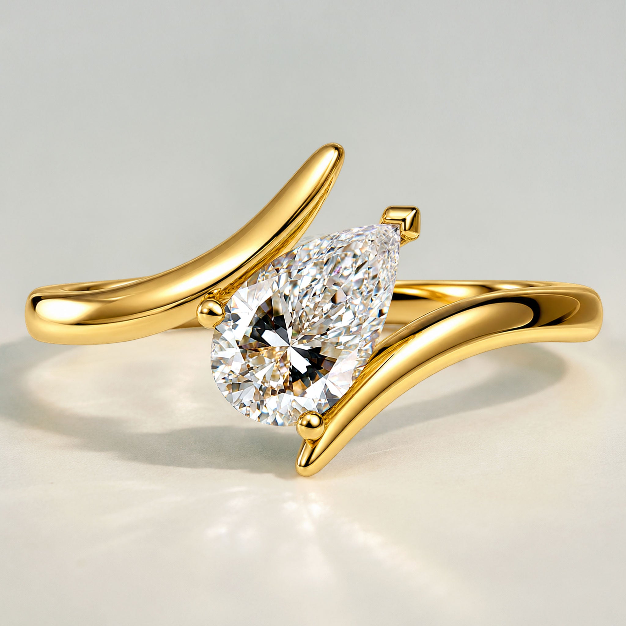 Modern Minimalist Solitaire Pear Cut Lab Grown Diamond Bypass Shank Engagement Ring #MCERL0174