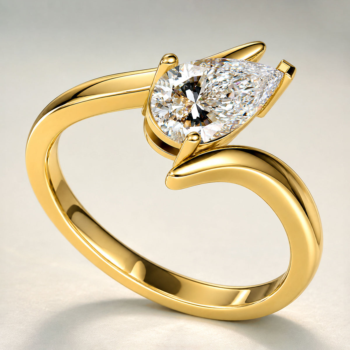 Modern Minimalist Solitaire Pear Cut Lab Grown Diamond Bypass Shank Engagement Ring #MCERL0174