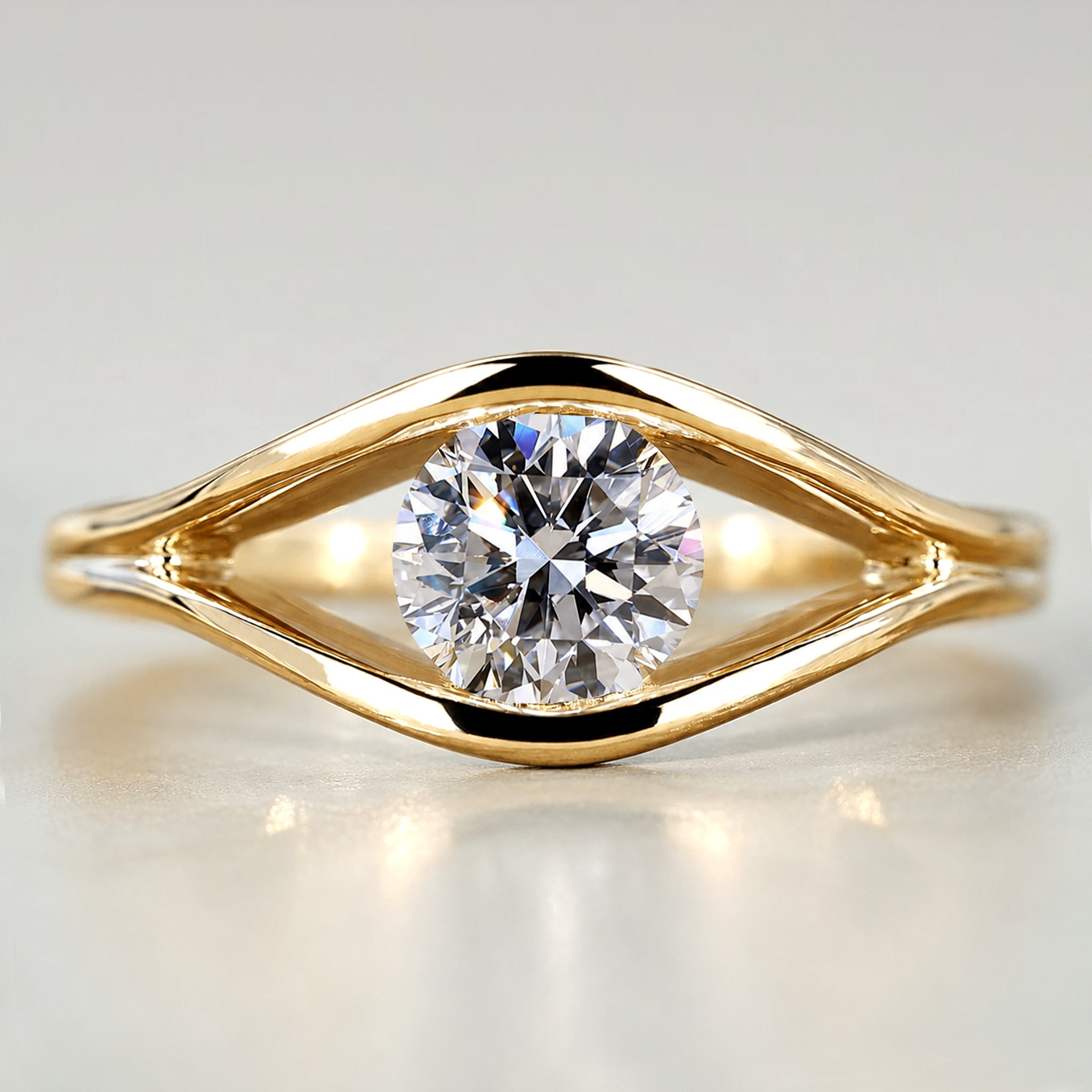 Modern Minimalist Solitaire Design Round Cut Lab Grown Diamond Engagement Ring #MCERL0177