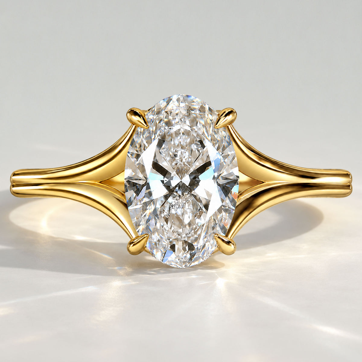 Solitaire Modern Minimalist Design Oval Cut Lab Grown Diamond Split Shank Engagement Rings #MCERL0190