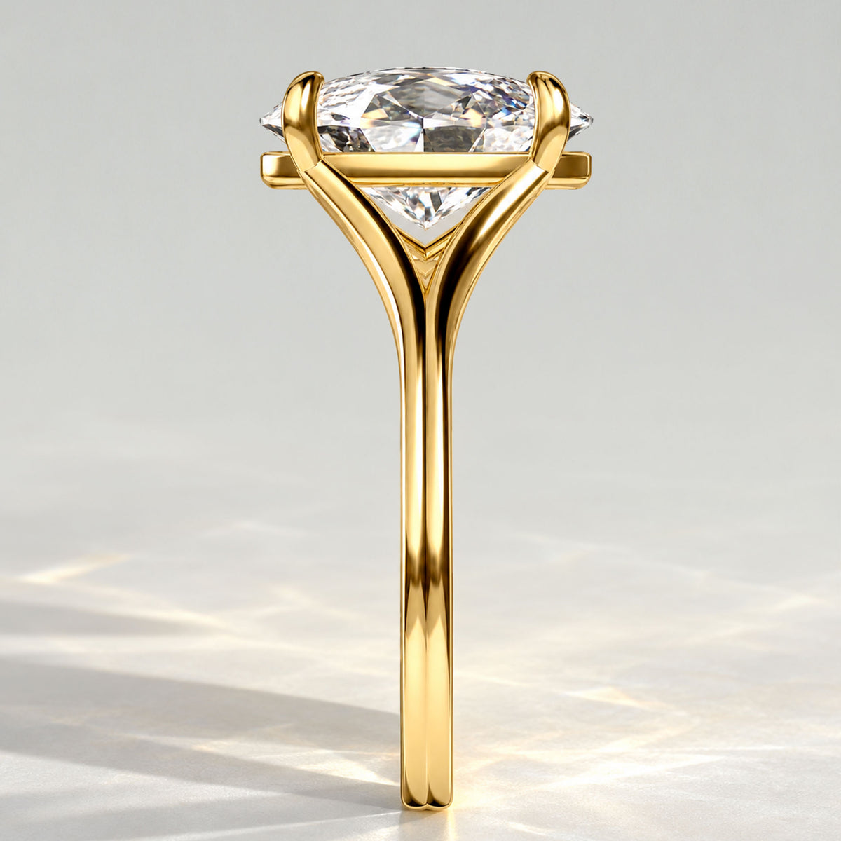 Solitaire Modern Minimalist Design Oval Cut Lab Grown Diamond Split Shank Engagement Rings #MCERL0190
