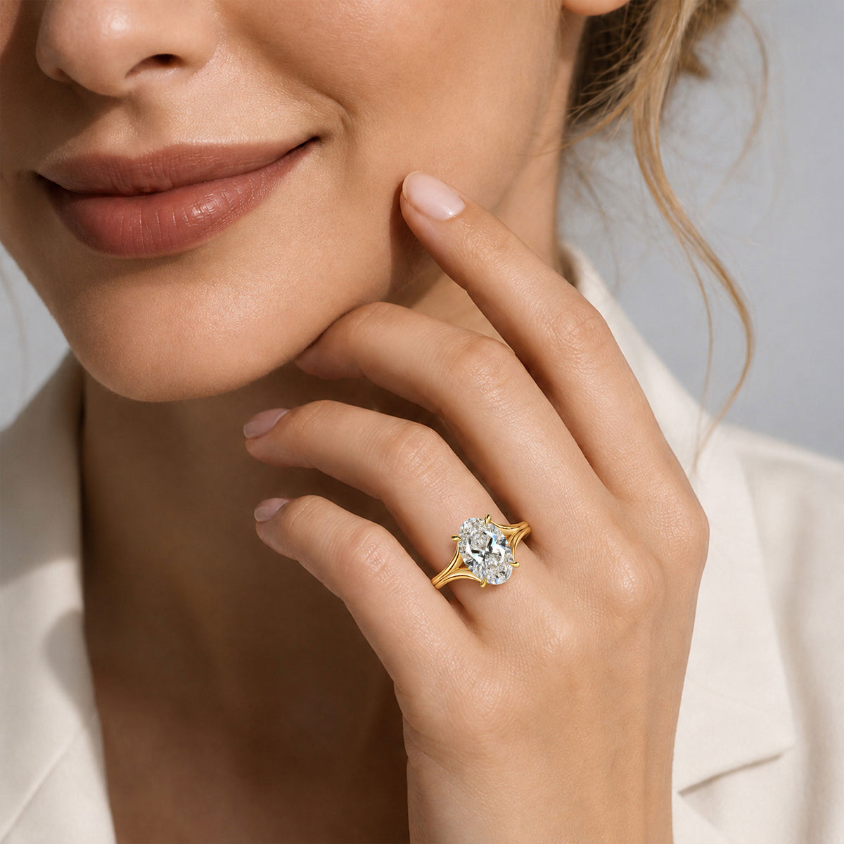 Solitaire Modern Minimalist Design Oval Cut Lab Grown Diamond Split Shank Engagement Rings #MCERL0190