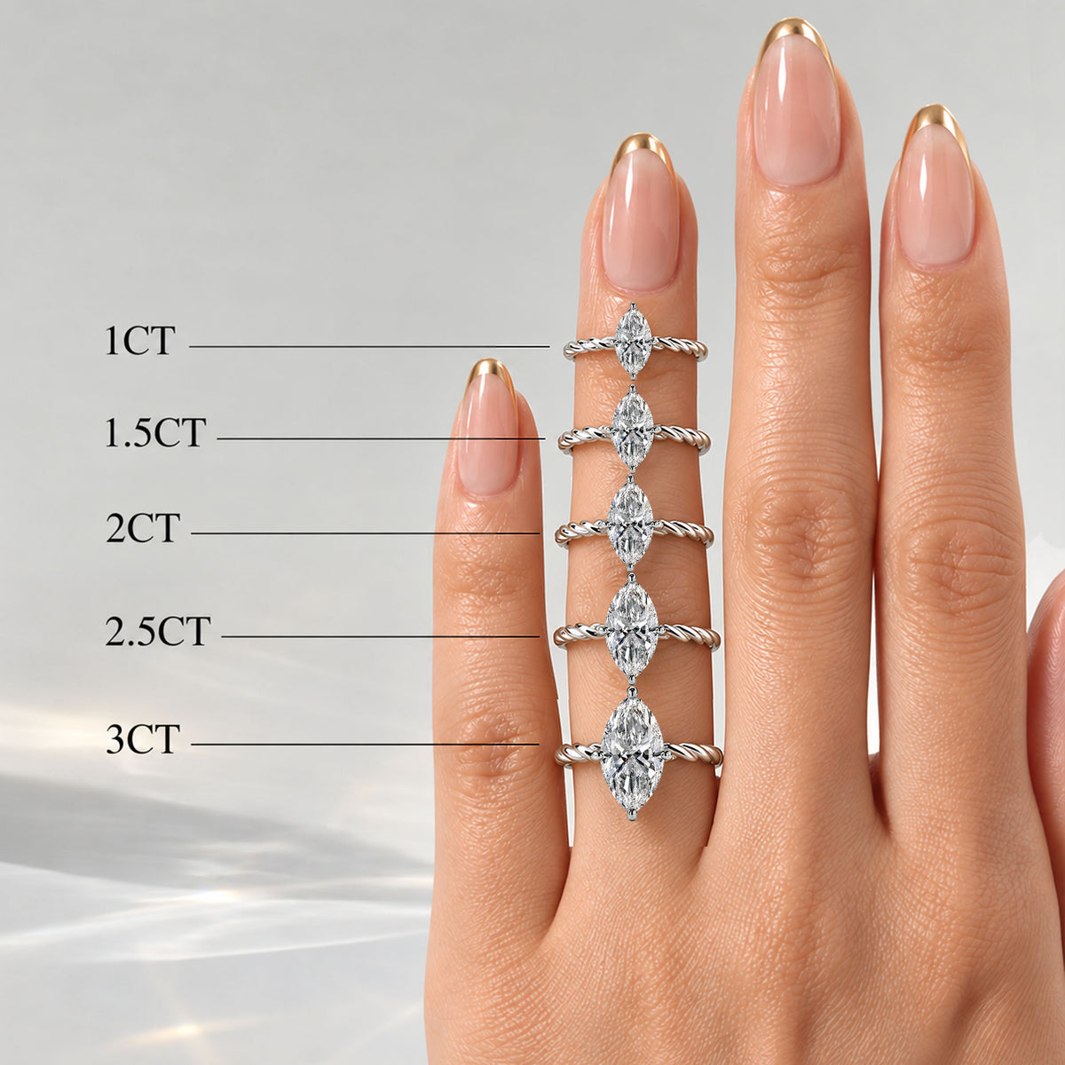 Solitaire Minimalist Modern Design Marquise Cut Lab Grown Diamond Twisted Shank Rope Engagement Rings #MCERL0193