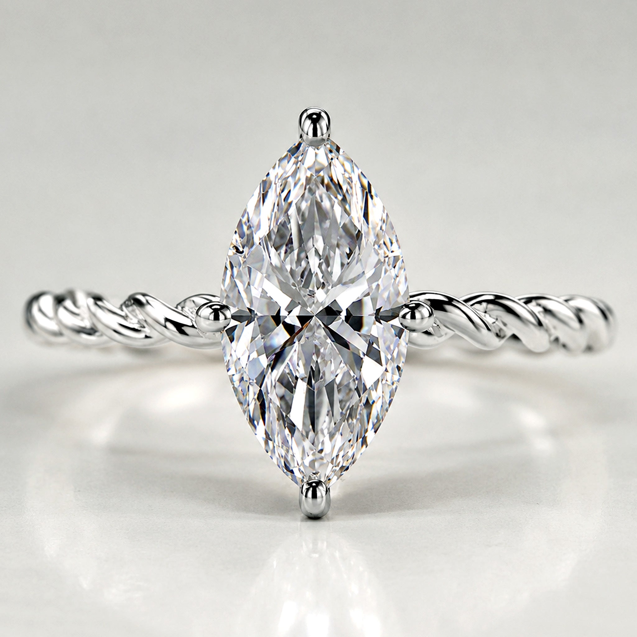 Solitaire Minimalist Modern Design Marquise Cut Lab Grown Diamond Twisted Shank Rope Engagement Rings #MCERL0193