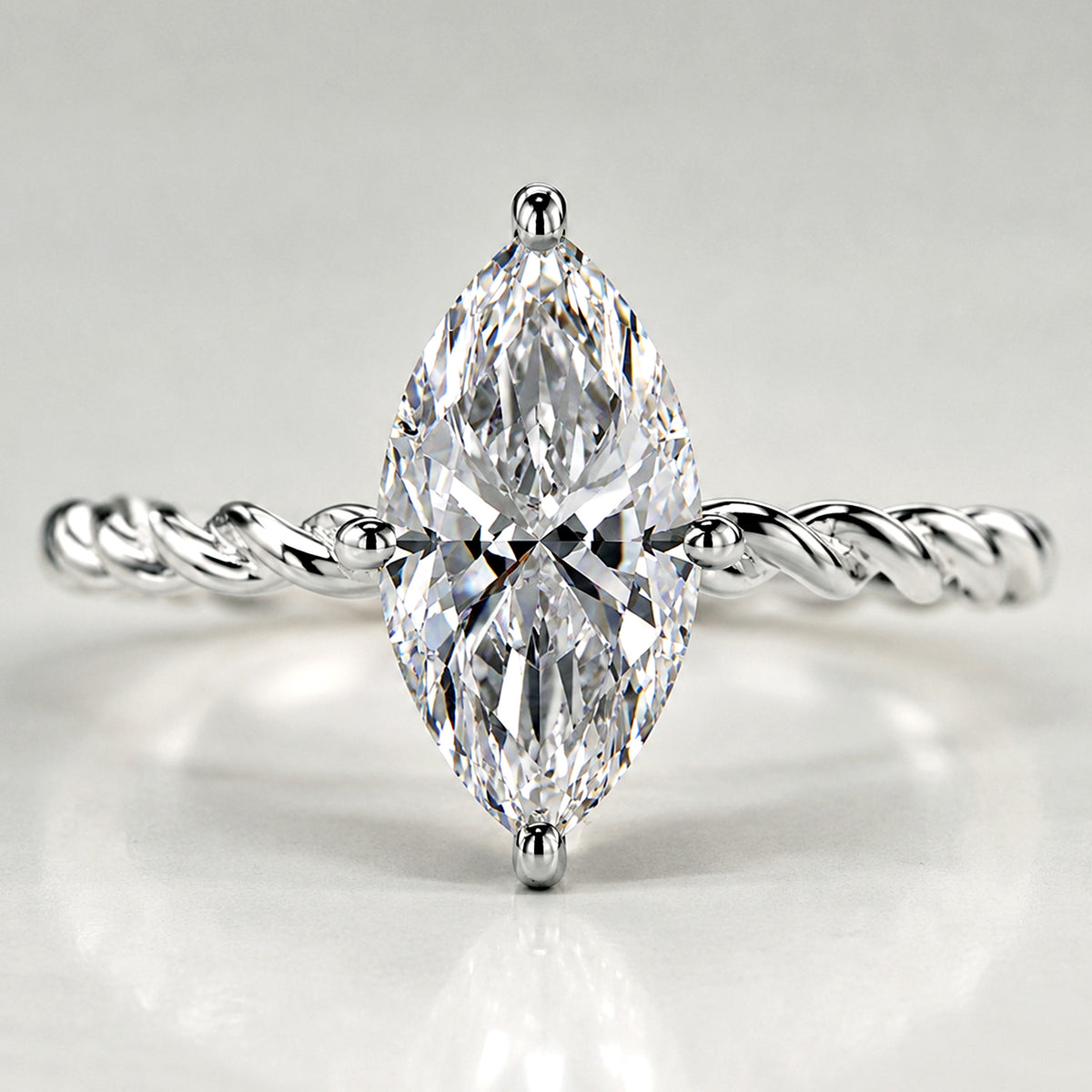 Solitaire Minimalist Modern Design Marquise Cut Lab Grown Diamond Twisted Shank Rope Engagement Rings #MCERL0193