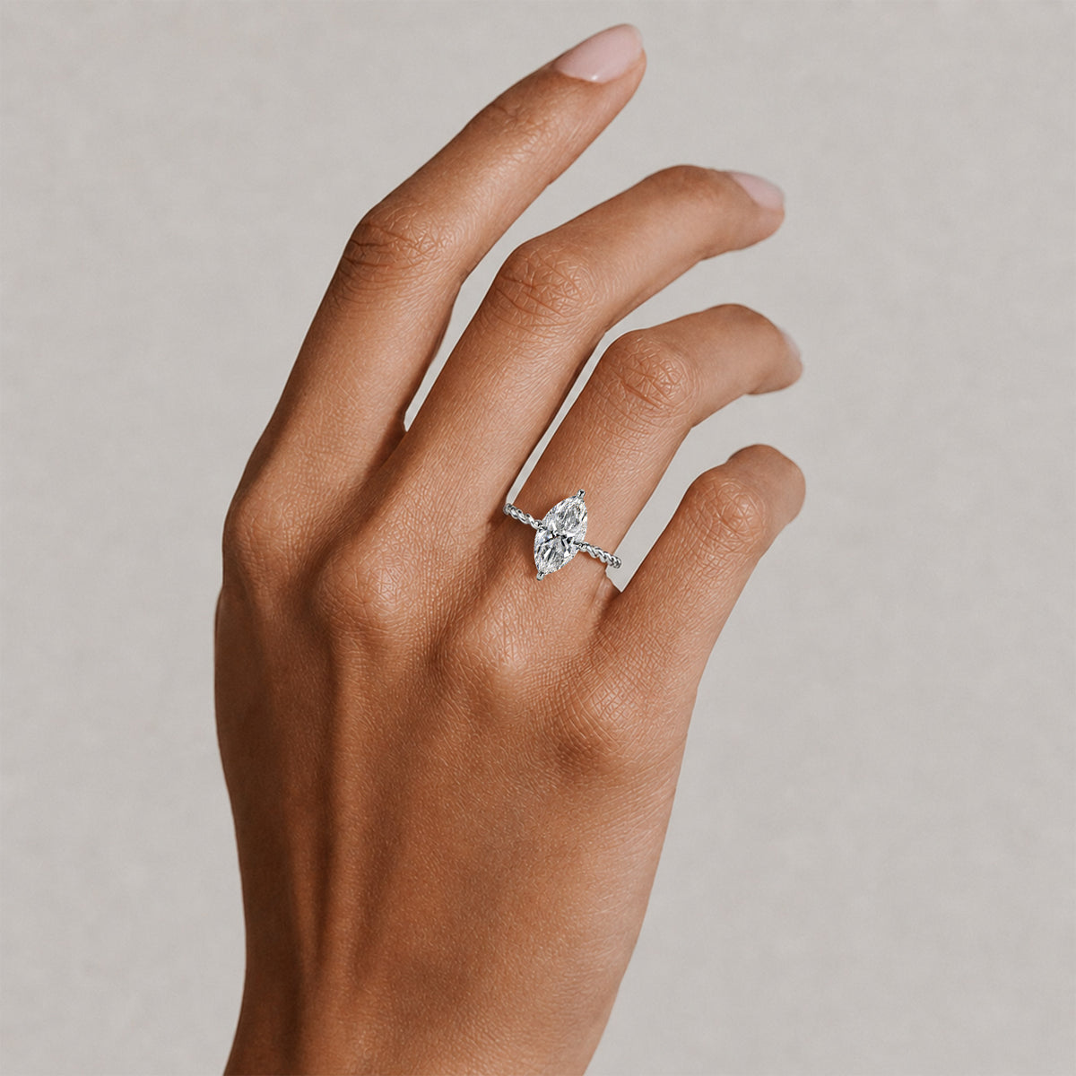 Solitaire Minimalist Modern Design Marquise Cut Lab Grown Diamond Twisted Shank Rope Engagement Rings #MCERL0193