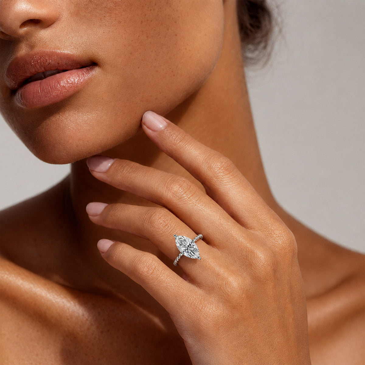 Solitaire Minimalist Modern Design Marquise Cut Lab Grown Diamond Twisted Shank Rope Engagement Rings #MCERL0193