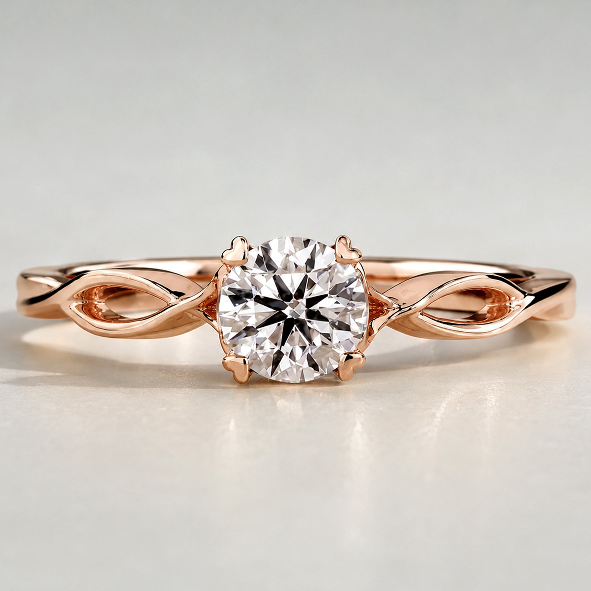 Solitaire Modern Design Round Cut Lab Grown Diamond Twisted Shank Engagement Ring #MCERL0194