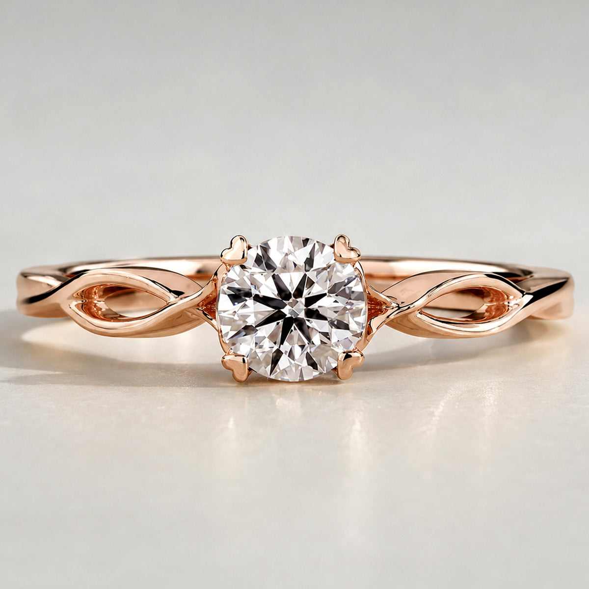 Solitaire Modern Design Round Cut Lab Grown Diamond Twisted Shank Engagement Ring #MCERL0194