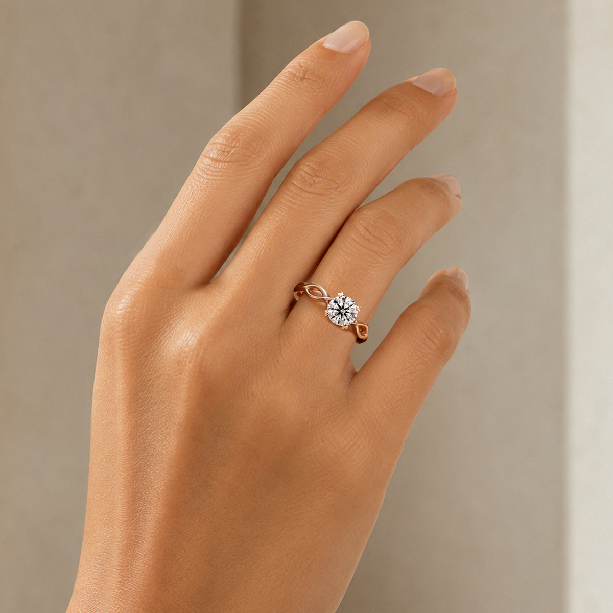 Solitaire Modern Design Round Cut Lab Grown Diamond Twisted Shank Engagement Ring #MCERL0194