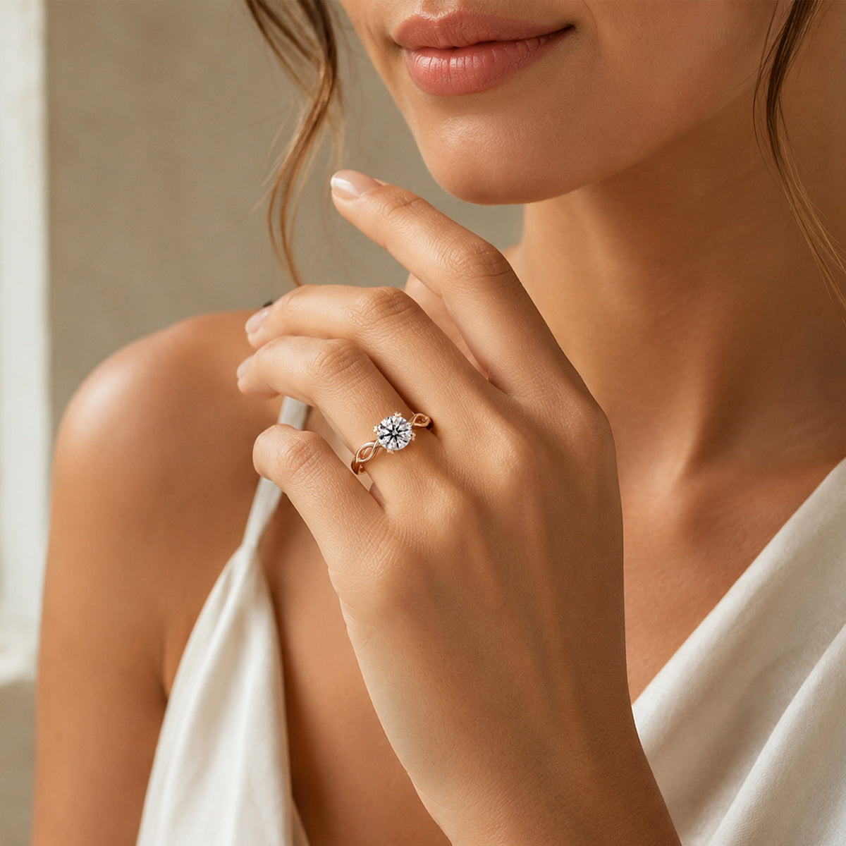 Solitaire Modern Design Round Cut Lab Grown Diamond Twisted Shank Engagement Ring #MCERL0194
