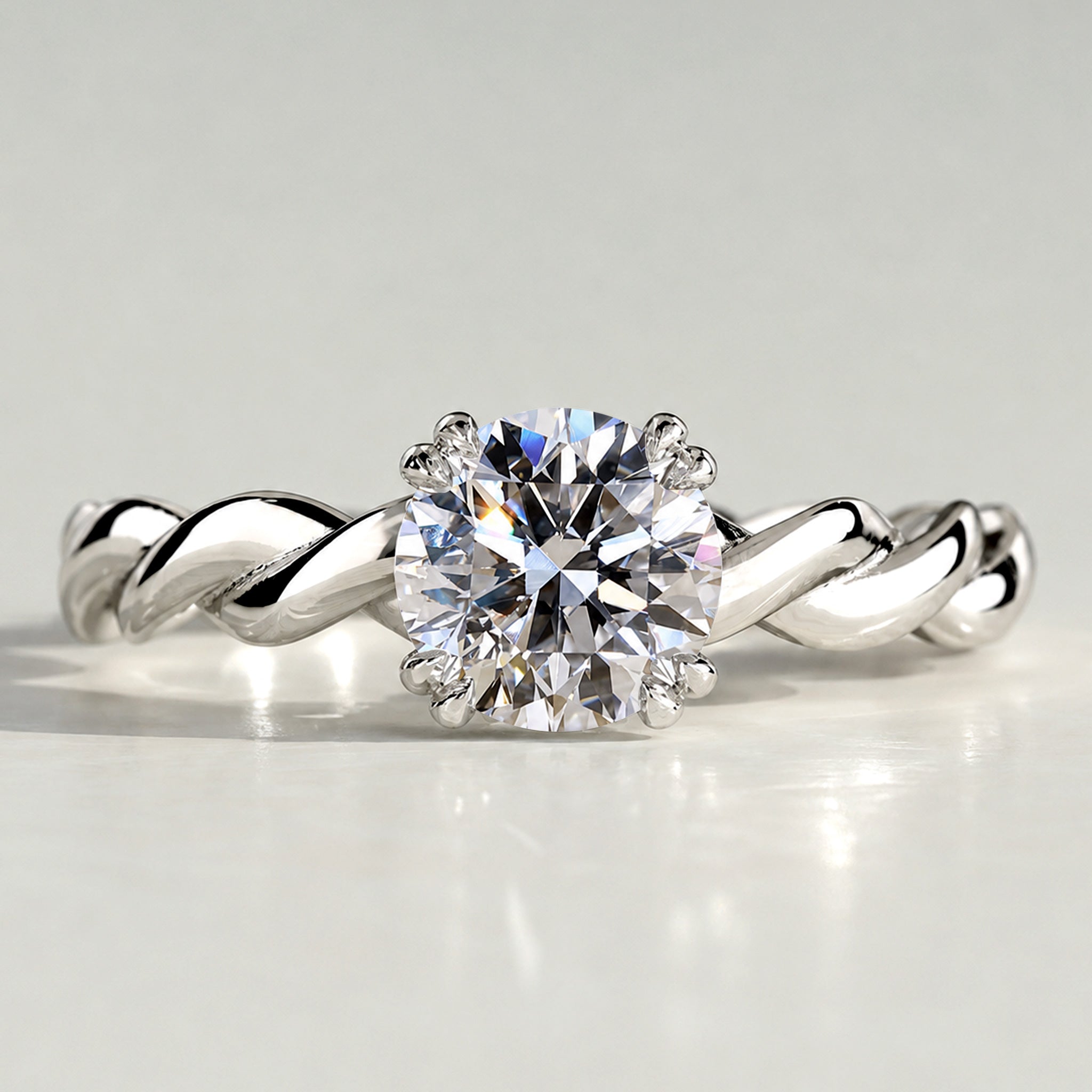 Modern Hidden Halo Design Round Cut Lab Grown Diamond Center Stone Twisted Shank Engagement Ring #MCERL0195