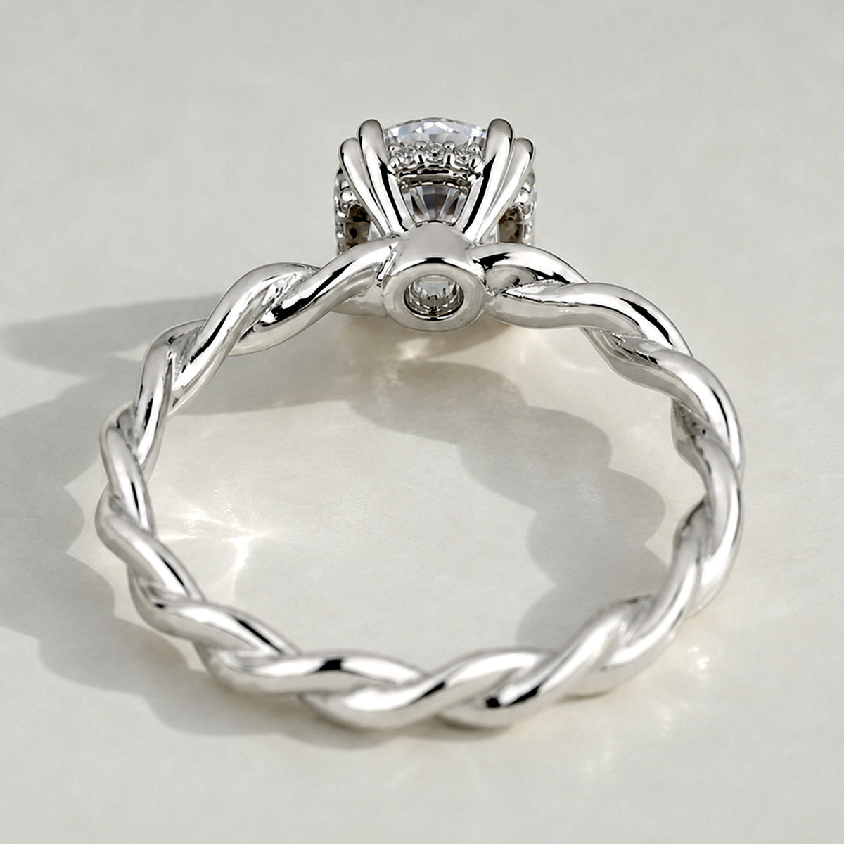 Modern Hidden Halo Design Round Cut Lab Grown Diamond Center Stone Twisted Shank Engagement Ring #MCERL0195
