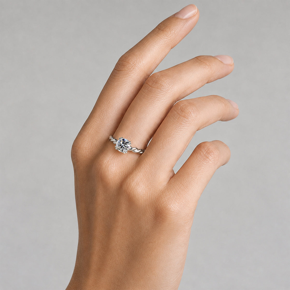 Modern Hidden Halo Design Round Cut Lab Grown Diamond Center Stone Twisted Shank Engagement Ring #MCERL0195