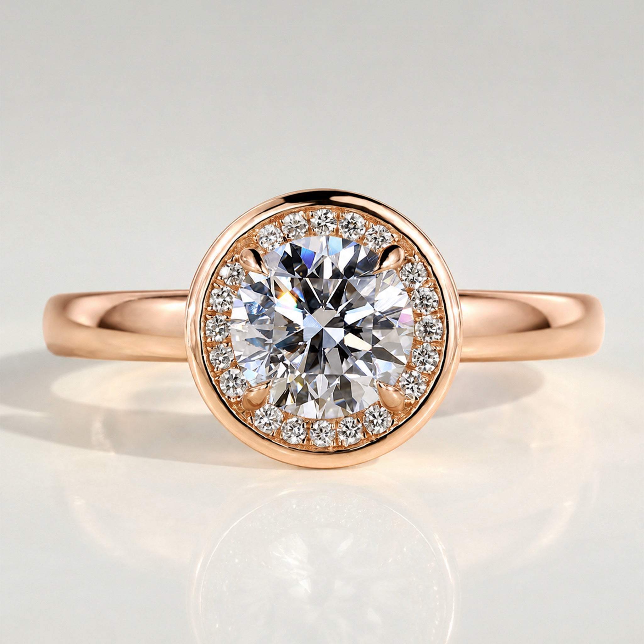 Modern Halo Design Round Cut Lab Grown Diamond Engagement Rings With Round Cut Accent Stones #MCERL0203