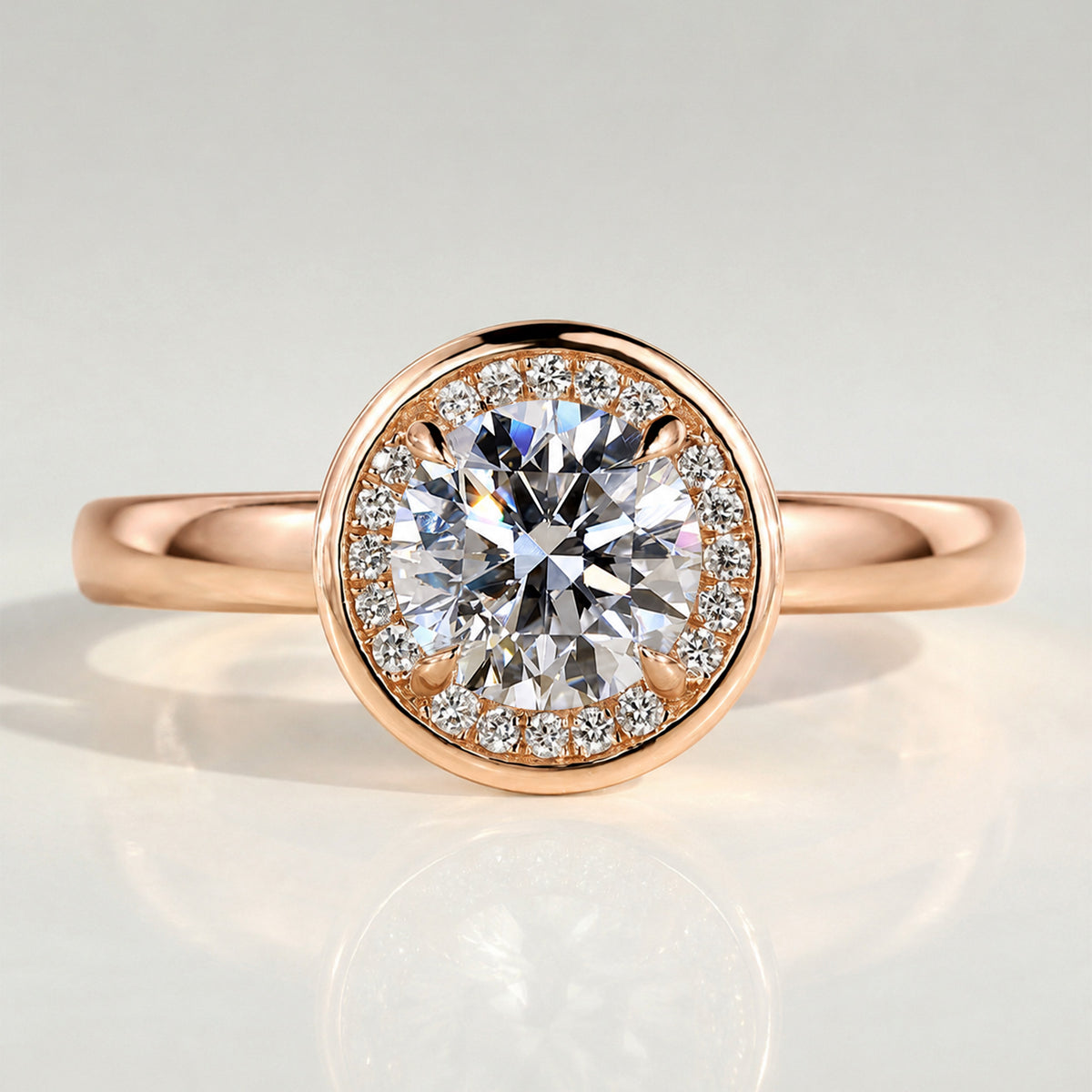 Modern Halo Design Round Cut Lab Grown Diamond Engagement Rings With Round Cut Accent Stones #MCERL0203