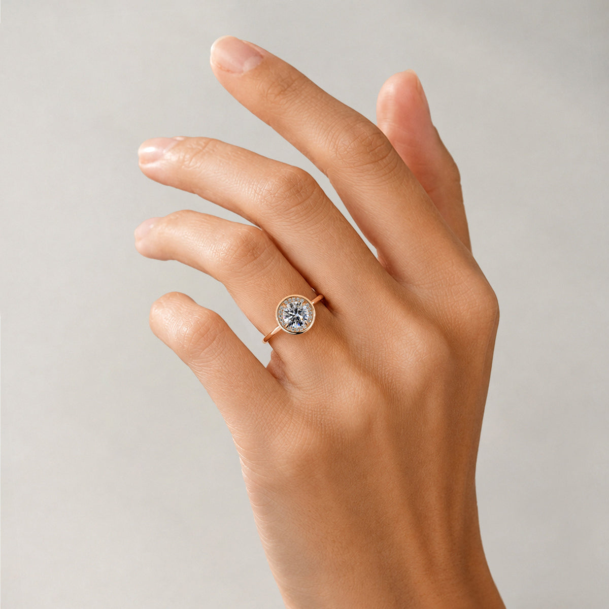 Modern Halo Design Round Cut Lab Grown Diamond Engagement Rings With Round Cut Accent Stones #MCERL0203