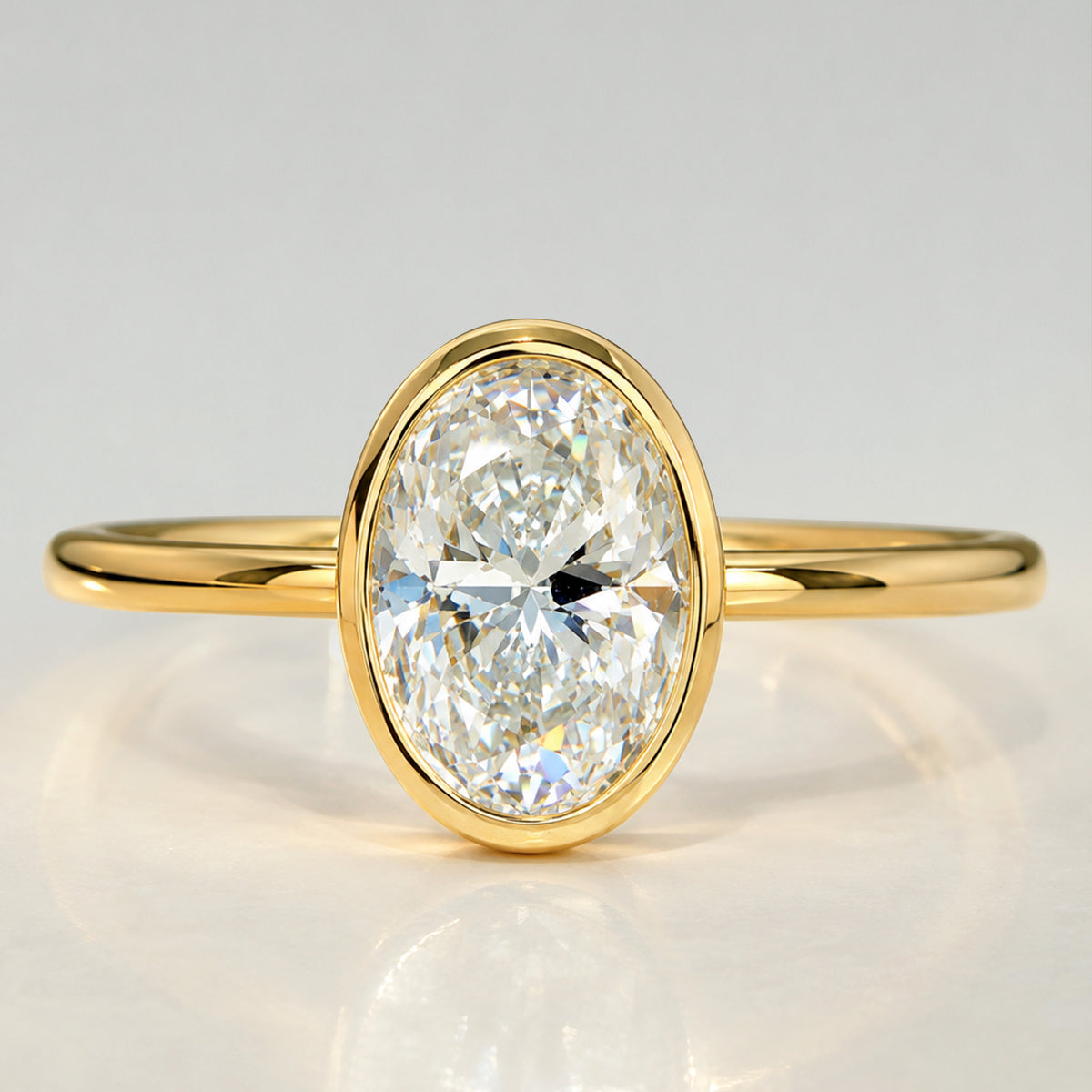 Modern Minimalist Solitaire Design Oval Cut Lab Grown Diamond Tulip Basket Engagement Ring #MCERL0204
