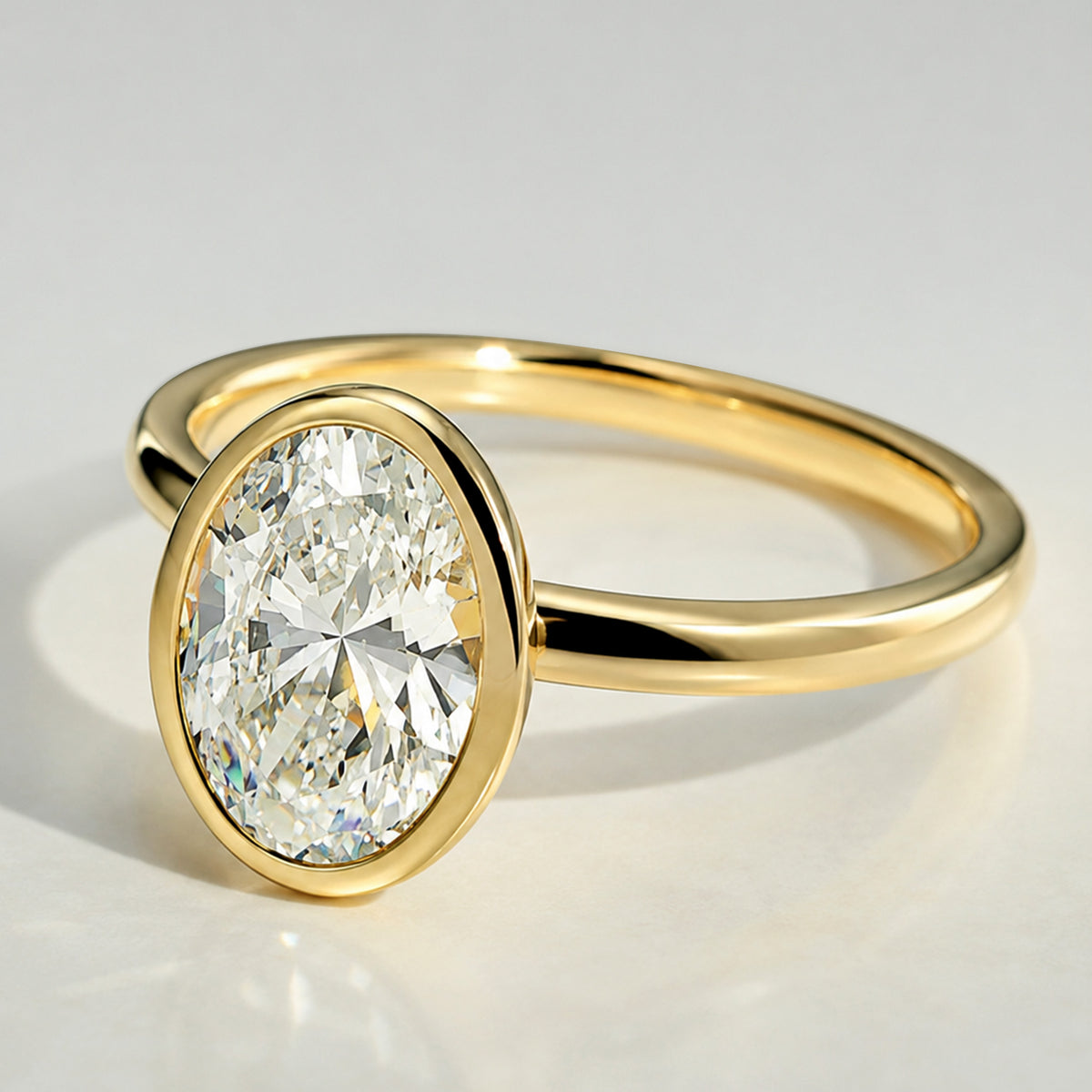 Modern Minimalist Solitaire Design Oval Cut Lab Grown Diamond Tulip Basket Engagement Ring #MCERL0204