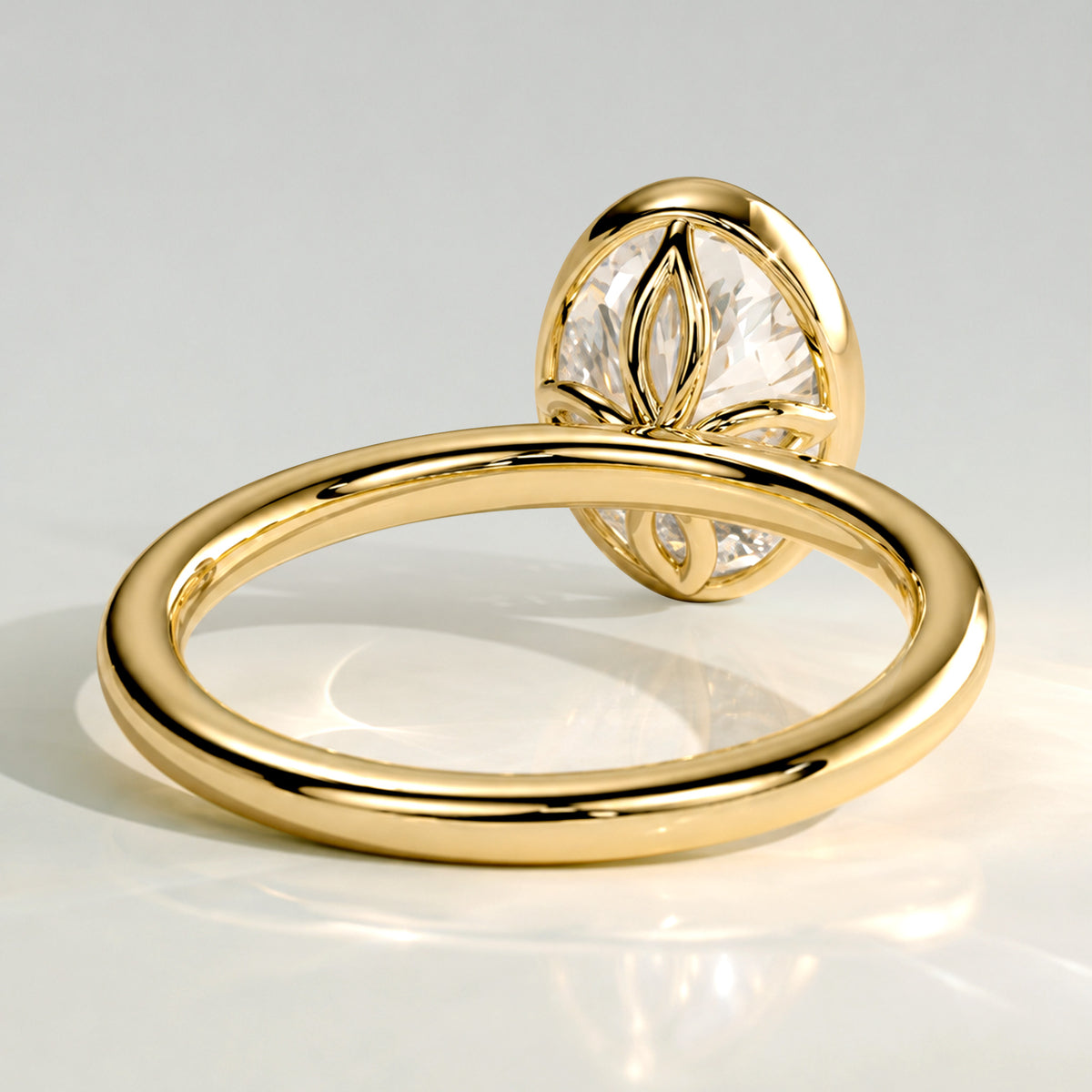 Modern Minimalist Solitaire Design Oval Cut Lab Grown Diamond Tulip Basket Engagement Ring #MCERL0204