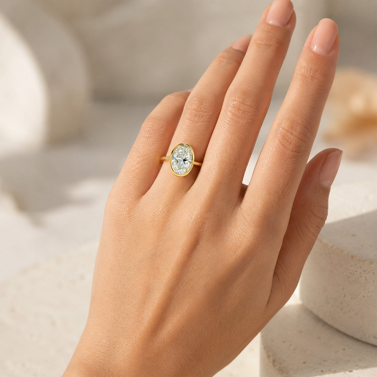 Modern Minimalist Solitaire Design Oval Cut Lab Grown Diamond Tulip Basket Engagement Ring #MCERL0204