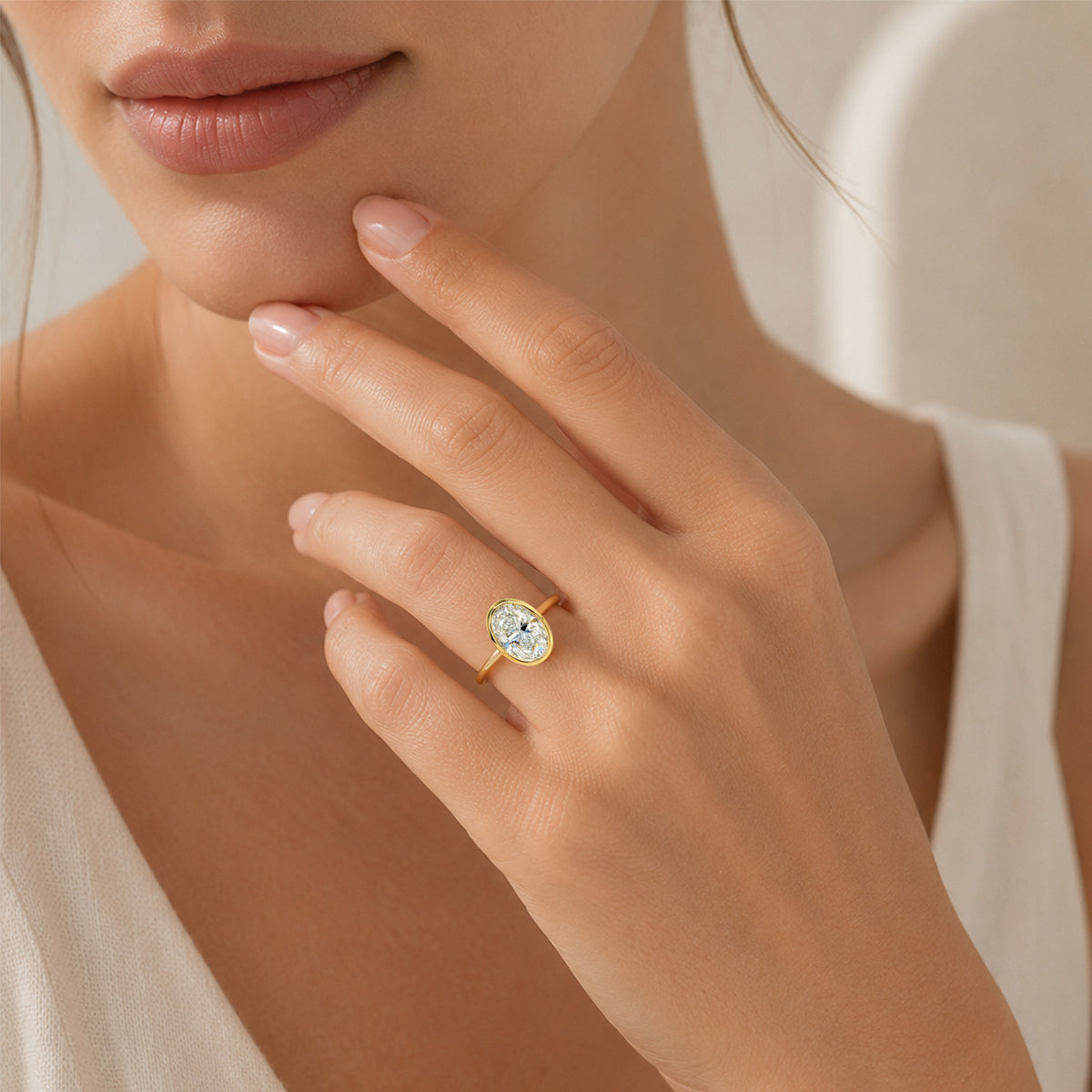 Modern Minimalist Solitaire Design Oval Cut Lab Grown Diamond Tulip Basket Engagement Ring #MCERL0204