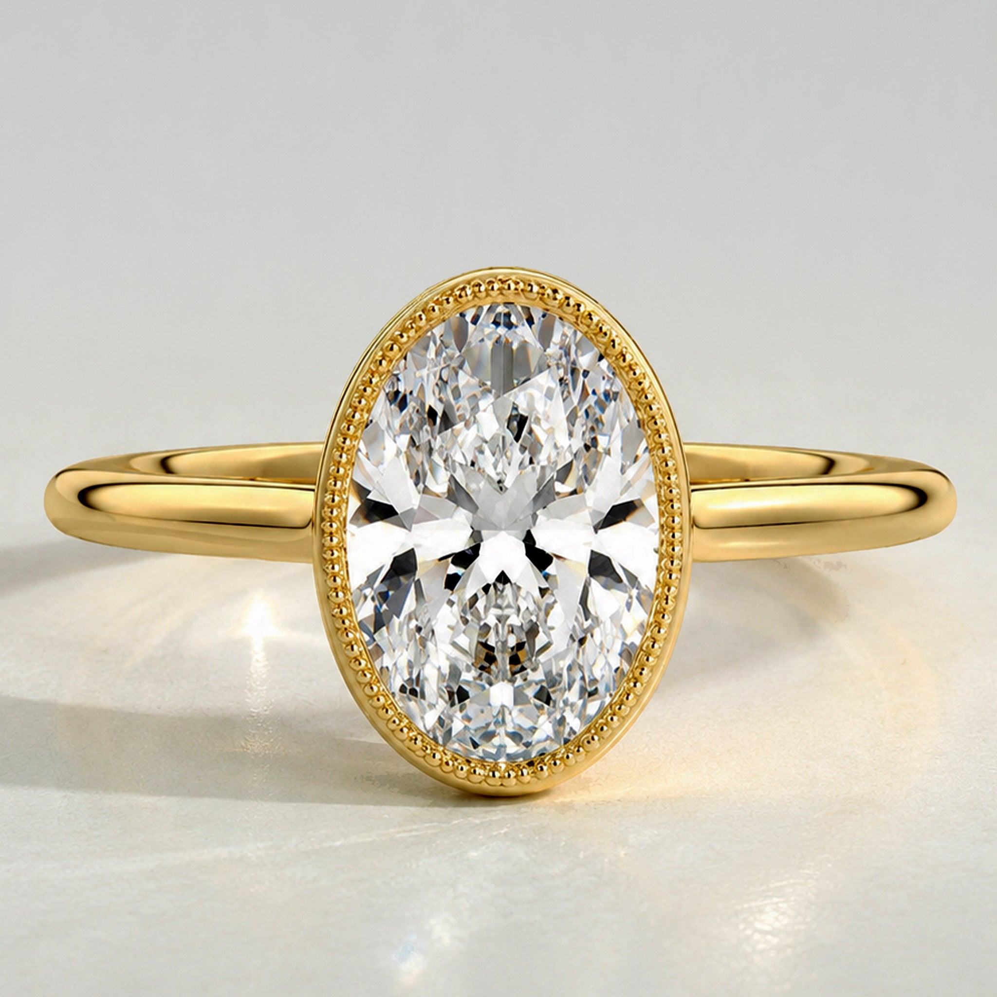 Vintage Solitaire Milgrain Halo Oval Cut Lab Grown Diamond Trellis Basket Engagement Ring #MCERL0208