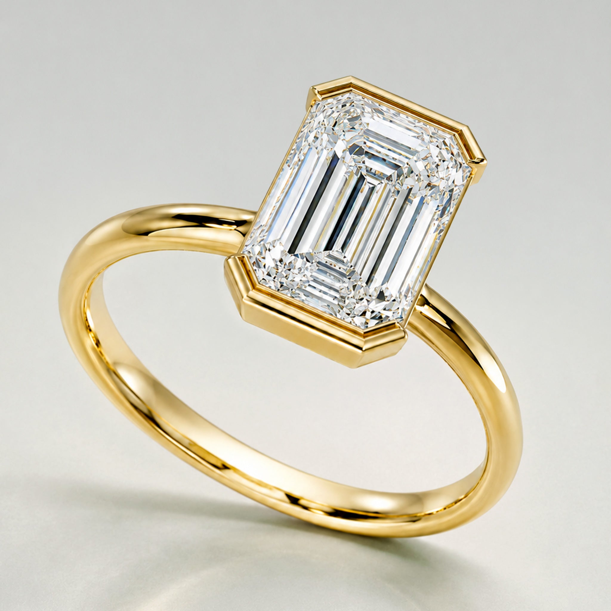 Classic Design Emerald Cut Lab Grown Diamond Split Shank Engagement Ring #MCERL0214