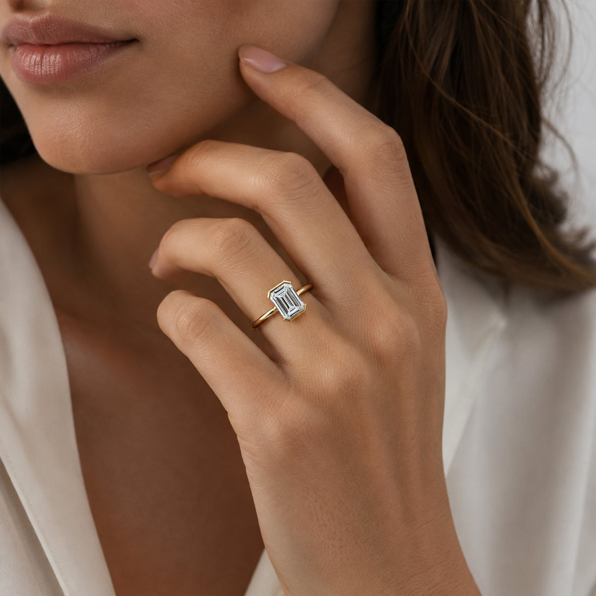 Classic Design Emerald Cut Lab Grown Diamond Split Shank Engagement Ring #MCERL0214