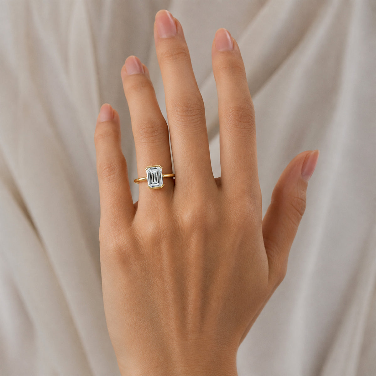 Classic Design Emerald Cut Lab Grown Diamond Split Shank Engagement Ring #MCERL0214