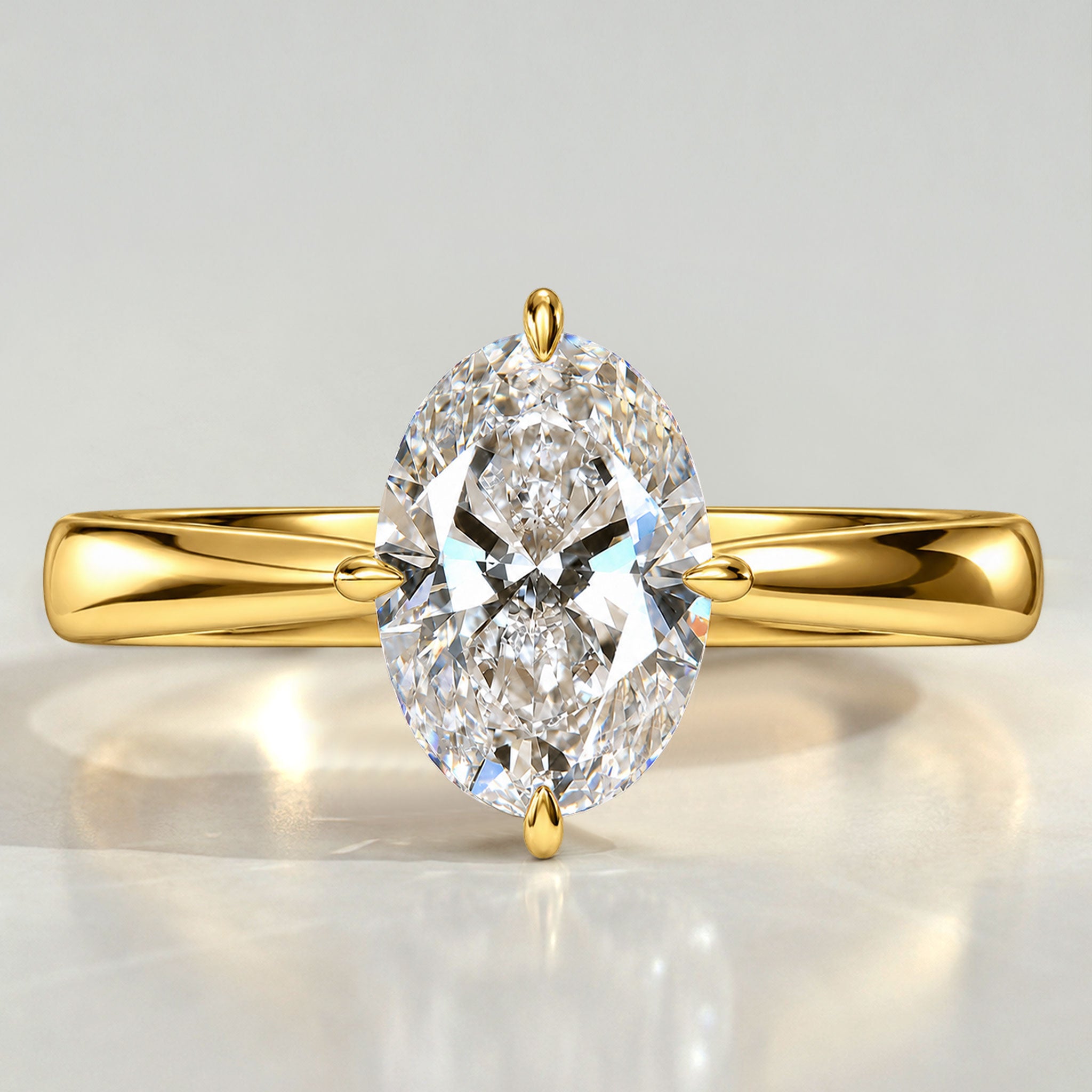Solitaire Modern ArtDeco Design Oval Cut Lab Grown Diamond Tapered Shank Engagement Ring #MCERL0219
