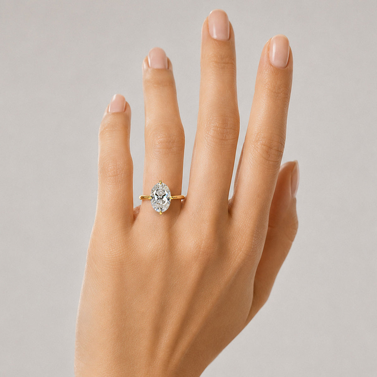Solitaire Modern ArtDeco Design Oval Cut Lab Grown Diamond Tapered Shank Engagement Ring #MCERL0219