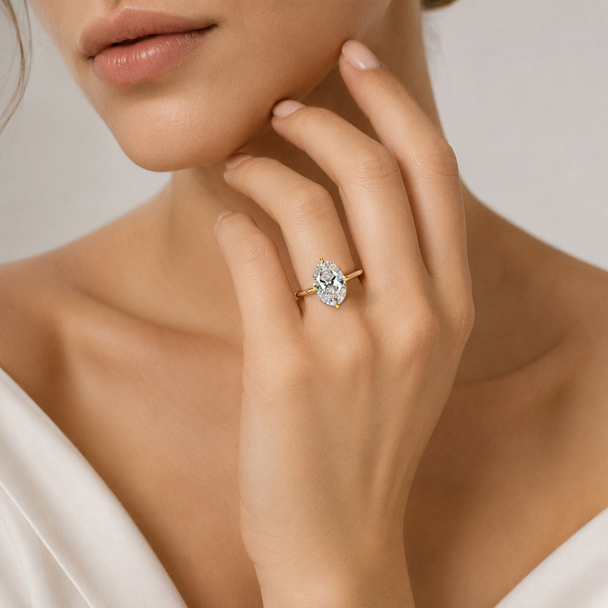 Solitaire Modern ArtDeco Design Oval Cut Lab Grown Diamond Tapered Shank Engagement Ring #MCERL0219