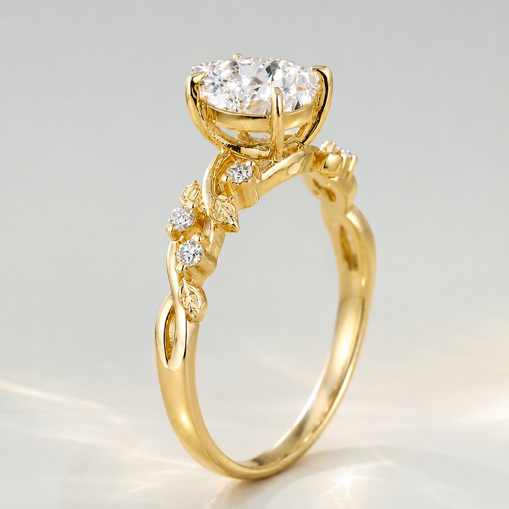 Nature Inspired Design Pear Cut Lab Grown Diamond Center Stone Engagement Ring With Round Cut Accent Stones #MCERL0220