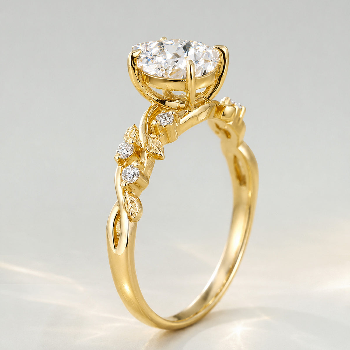 Nature Inspired Design Pear Cut Lab Grown Diamond Center Stone Engagement Ring With Round Cut Accent Stones #MCERL0220