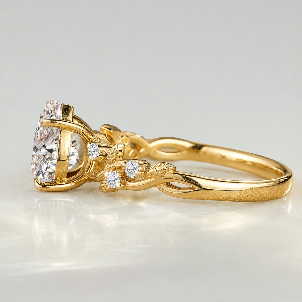 Nature Inspired Design Pear Cut Lab Grown Diamond Center Stone Engagement Ring With Round Cut Accent Stones #MCERL0220