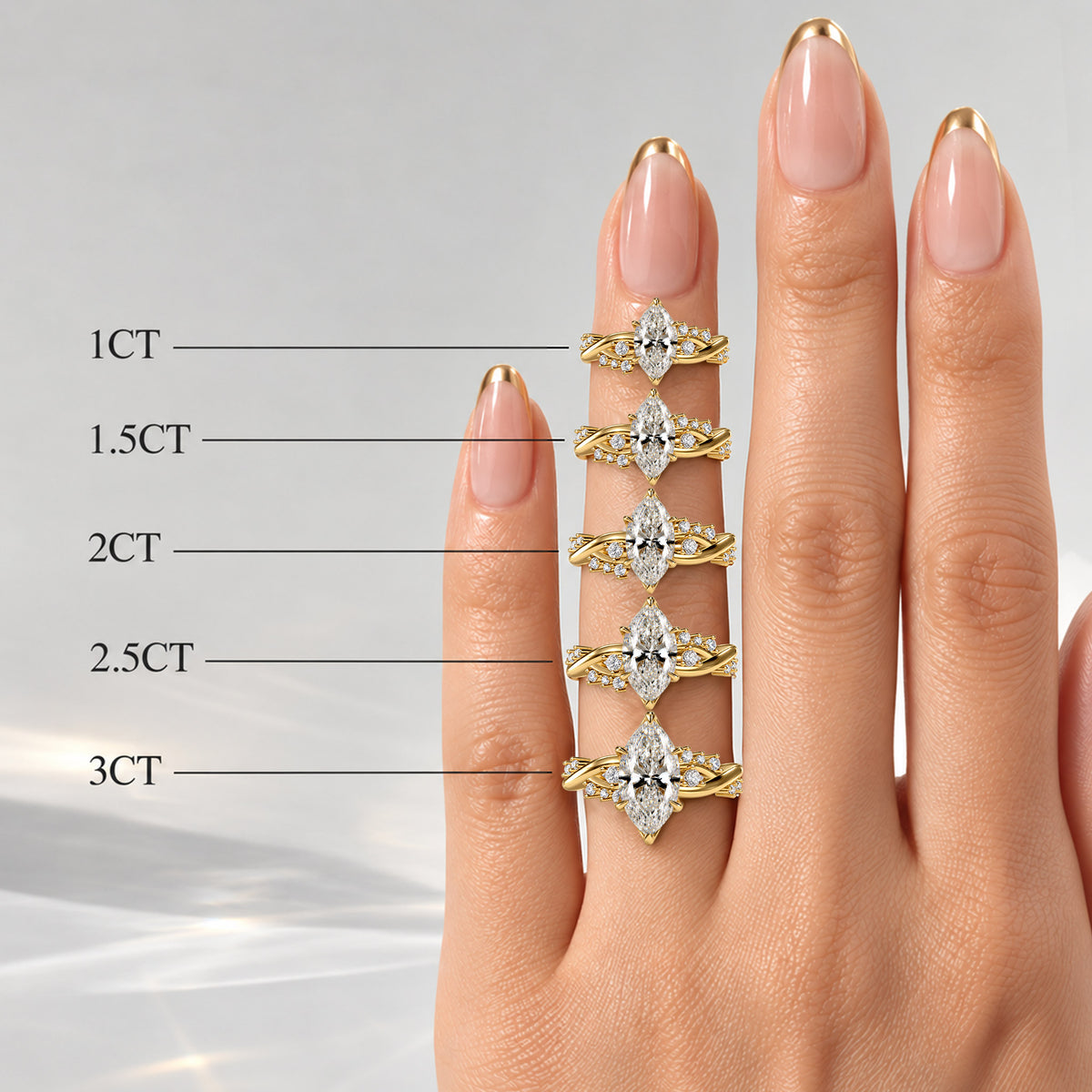 Nature Inspired Design Marquise Cut Lab Grown Diamond Tulip Basket Twisted Shank Engagement Rings With Round Cut Accent Stones #MCERL0221