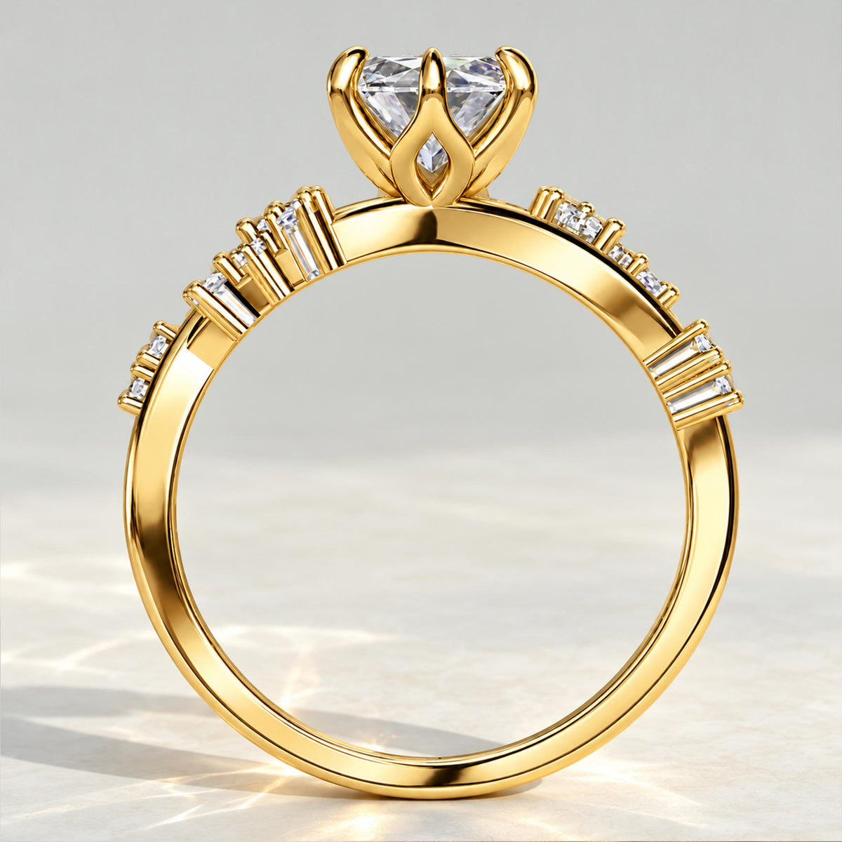 Nature Inspired Design Marquise Cut Lab Grown Diamond Tulip Basket Twisted Shank Engagement Rings With Round Cut Accent Stones #MCERL0221