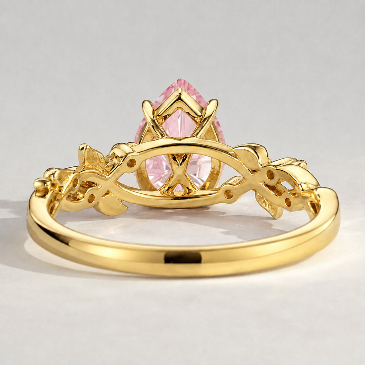 Nature Inspired Floral Design Pink Pear Cut Lab Grown Diamond Center Stone Twisted Shank Engagement Ring With Round Cut Accent Stones #MCERL0222
